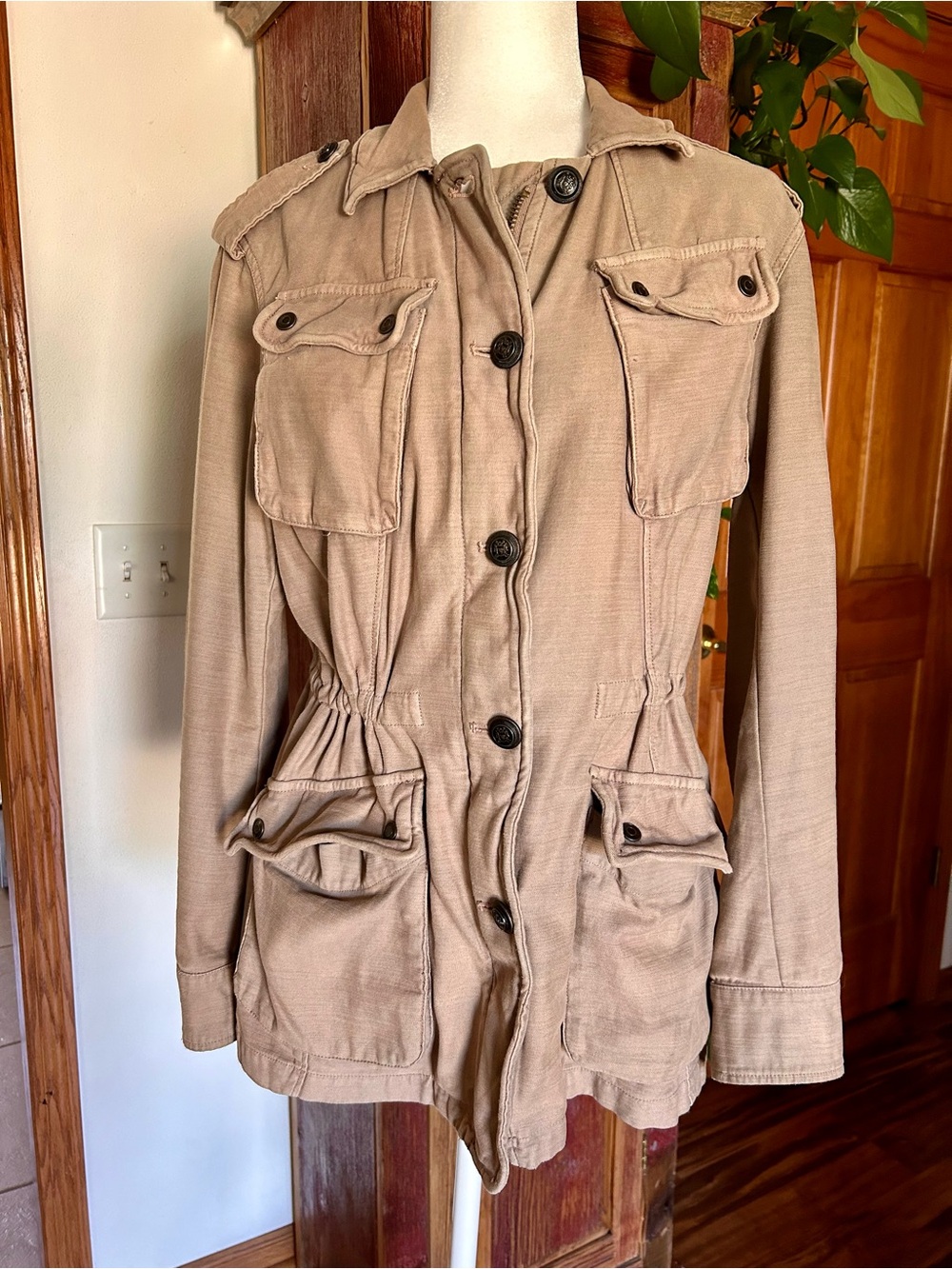 Free People Taupe Utility Jacket with Drawstring Waist